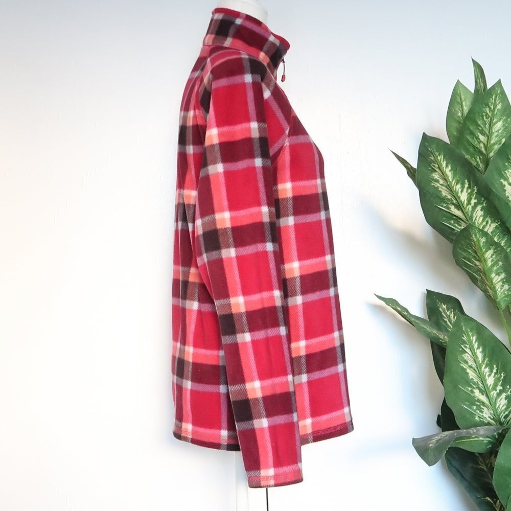 Eddie Bauer Red Plaid Ultra Soft Fleece 1/4 Zip Long Sleeve Pullover Top Medium - Picture 7 of 12
